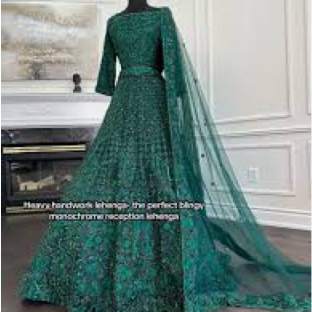Indian Pakistani Elegant Green Lehenga choli 3 pcs Dress